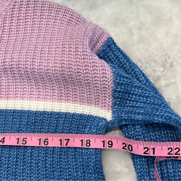 SO Lilac, Blue, Raspberry, White Colorblock Women’s Knit Sweater - Picture 7 of 7